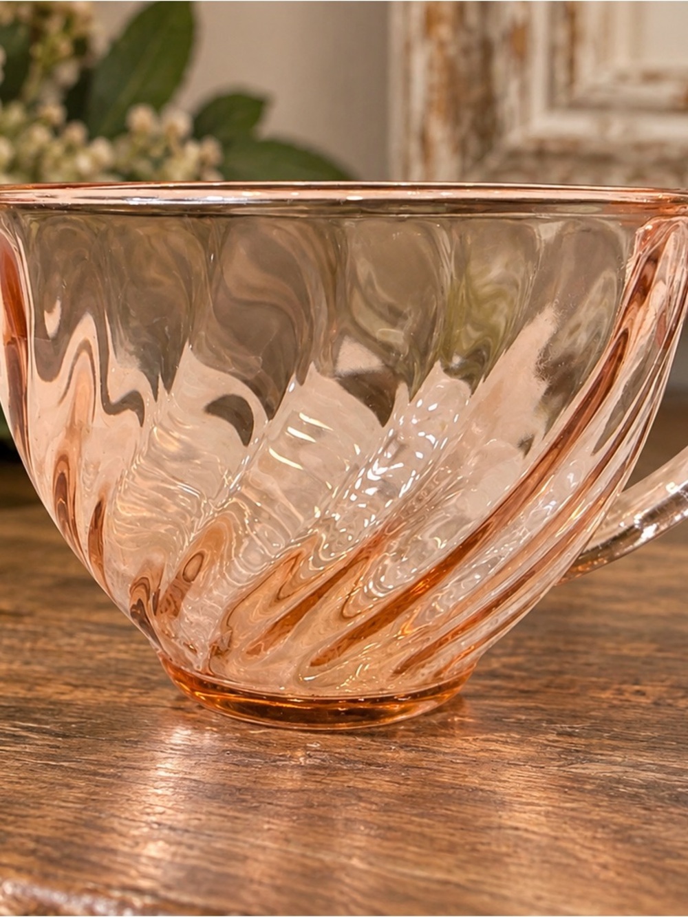 Vintage Arcoroc France Rosaline Pink Swirl Glass Teacup Cup 1980s